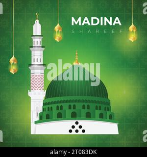 Masjid nabawi in madina tun nabi vector illustration, isolated on gradient background Stock Vector