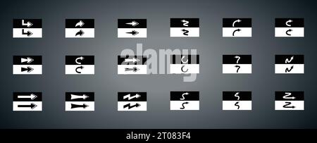 Arrows set black and white, vector illustration of trendy black arrows in flat style, Collection of simple and wavy arrows Stock Vector