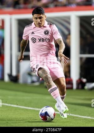 Chicago, USA, 04 October 2023. Major League Soccer (MLS) Inter Miami CF's Facundo Farías (11) handles the ball against the Chicago Fire FC at Soldier Field in Chicago, IL, USA. Credit: Tony Gadomski / All Sport Imaging / Alamy Live News Stock Photo