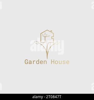 Logo of a house that is above a big tree. Stock Vector
