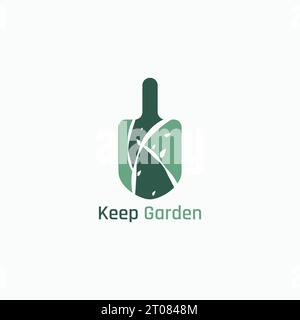 Spade logo with negative space of tree branches forming the letter K. Stock Vector