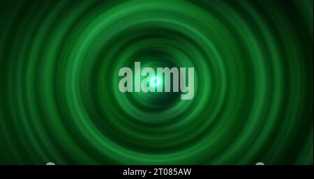 Abstract background of bright green glowing energy magic radial circles of spiral tunnels made of lines. Stock Photo