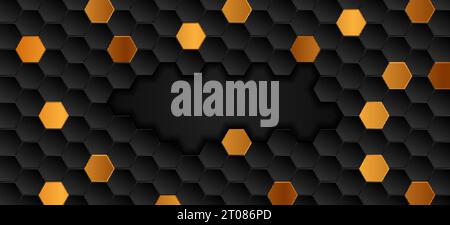 Black bronze geometric hexagons abstract technology background. Dark modern futuristic vector design Stock Vector