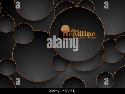 Tech geometric background with abstract bronze and black circles. Vector design Stock Vector