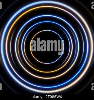 Blue and yellow neon circles abstract futuristic hi-tech background. Vector design Stock Vector