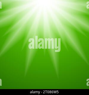 Green sunny glowing smooth rays abstract background. Vector design Stock Vector