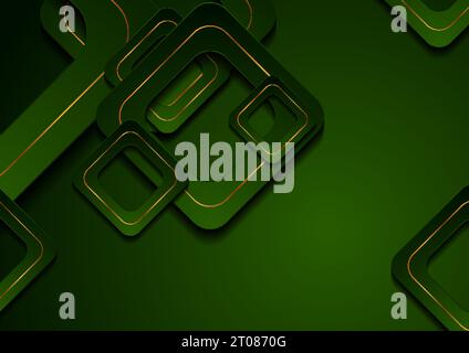 Dark green and golden geometric background with abstract squares. Vector design Stock Vector
