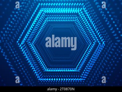 Neon glowing futuristic polygonal particles abstract hi-tech background. Vector geometric design Stock Vector