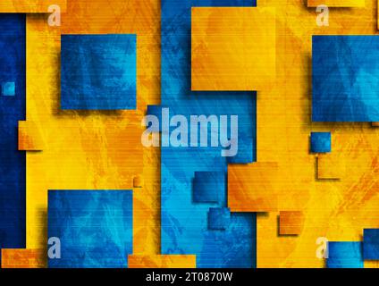 Vibrant blue and orange grunge retro background with squares. Geometric vector design Stock Vector