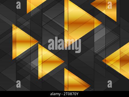 Technology abstract backgroud with black and golden triangles. Polygonal geometric vector design Stock Vector