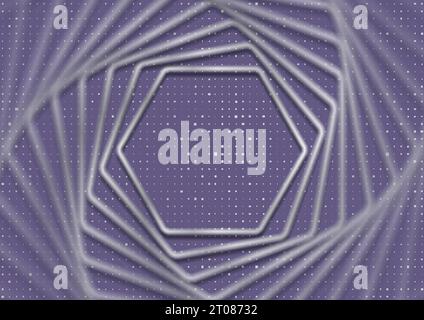 Abstract violet tech geometric background with metallic hexagons. Vector design Stock Vector