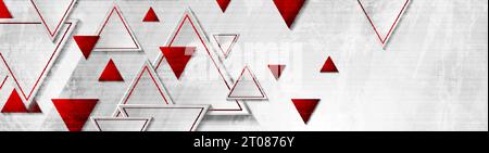 Tech red triangles on white grey grunge header banner. Vector abstract corporate background Stock Vector