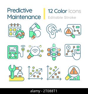 Editable icons representing predictive maintenance Stock Vector