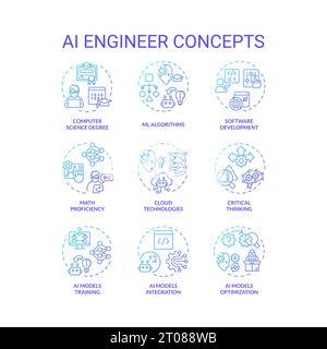 Thin line gradient icon set representing AI engineer Stock Vector