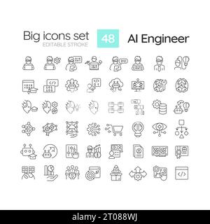 Editable black big icons for representing AI engineer Stock Vector