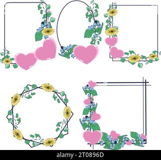 Set Of Pink Flowers. Wreath. Bouquet. Spring Flowers Stock Vector Image 