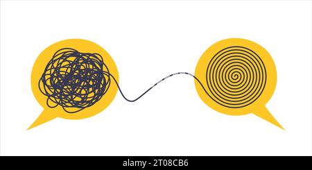 Psychologist consulting or mental problem solving brainstorm concept. Two speech bubbles conversation icons with line scribbles. Coach, mentoring psyc Stock Vector