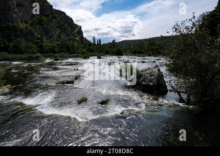 Sibenik, Croatia. 24th Sep, 2023. Roski Slap waterfall in Krka National Park in southern Croatia. Through the national park flows the Krka River, known for its seven waterfalls. Credit: Jens Kalaene/dpa/Alamy Live News Stock Photo