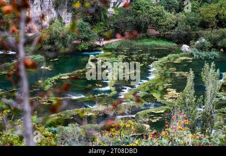 Sibenik, Croatia. 23rd Sep, 2023. Roski Slap waterfall in Krka National Park in southern Croatia. Through the national park flows the Krka River, known for its seven waterfalls. Credit: Jens Kalaene/dpa/Alamy Live News Stock Photo
