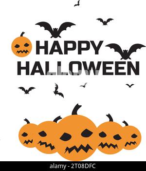 happy halloween with pumpkin and bats transparent background,happy halloween social media poster template Stock Vector