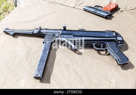 Vintage firearms. German submachine gun Schmeisser Mp40 from World War II Stock Photo