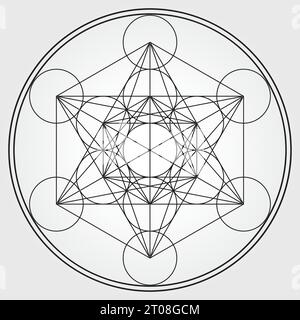 Metatron's Cube Illustration Black and White Colors Sacred Geometry Symbol Vector Design Circle Spirituality Universe Mandala Colorful Star Stock Vector