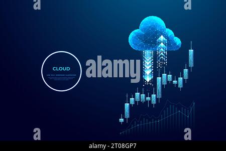 Cloud storage icon with arrows up and down and Japanese candlesticks Stock Vector