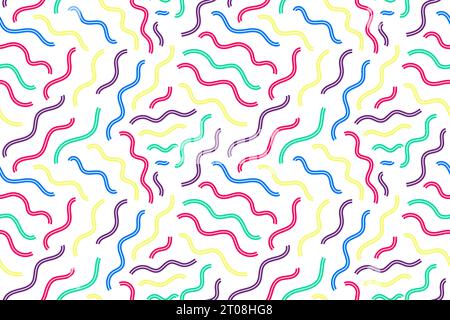 Naive cute squiggle seamless pattern. Creative bright abstract doodle style drawing print for children. trendy design with basic shapes. Creative mini Stock Vector
