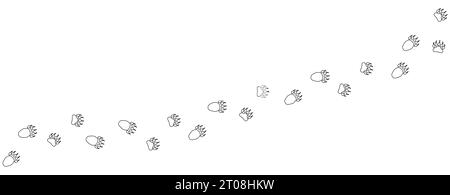 Path of bear footprints. Tracks of paw prints of bear, panda, grizzly bear in the snow. Contour. Bear trail. Vector isolated on white. For print, textile, postcard, book design, games, pet store zoo Stock Vector