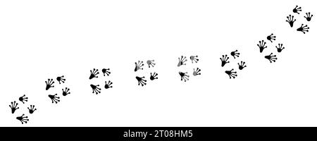 Path footprints of Frog or Toad. Tracks of paw prints. Silhouette. Vector isolated on white. Trail of Amphibian. Pet shop, print, textile, game, postcard, booklet, clothing, book design, games zoo Stock Vector