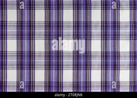 Blue checkered texture fabric, tartan pattern. Shirt fabric, tablecloth textile, linen plaid cloth, classic scottish check pattern. Backdrop, wallpape Stock Photo