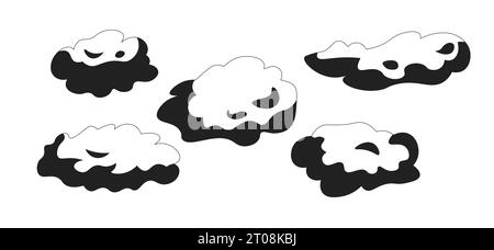 Cotton candy like fluffy clouds black and white 2D cartoon object Stock Vector