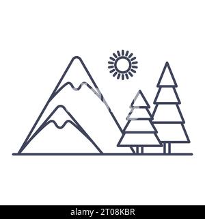 Christmas tree forest mountains linear icons. Simple nature icons. Vector illustration isolate Stock Vector