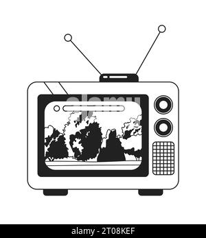 Tranquil park trees on 1970s tv black and white 2D cartoon object Stock Vector