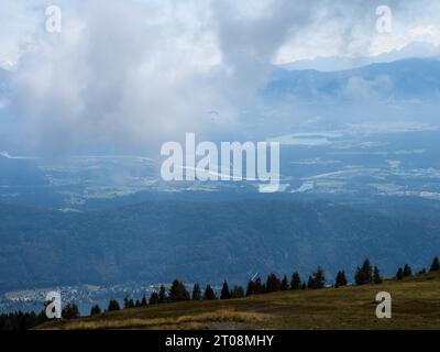 View from the Gerlitzen Alpe into the Drau Valley, Lake Faak in the background, Carinthia, Austria Stock Photo