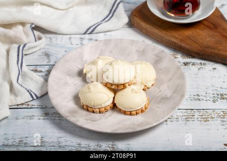Chocolate cookie. Delicious cookies with white chocolate and cream on a plate Stock Photo