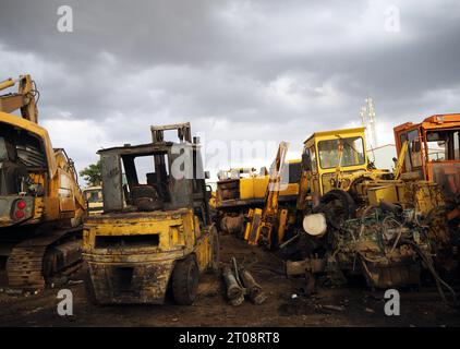 Part of a construction machine (excavator or crane) with multi-storey ...
