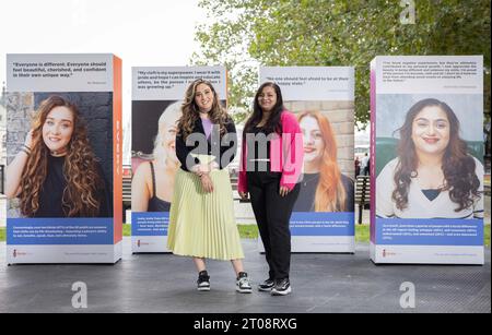 EDITORIAL USE ONLY Alii Robinson, 32 (left) and Nishchala Chitradurga, 23 at the Fanny Beckman exhibition in London, 'Beauty in Every Smile', launched in collaboration with cleft charity Smile Train UK. Picture date: Thursday October 5, 2023. Stock Photo