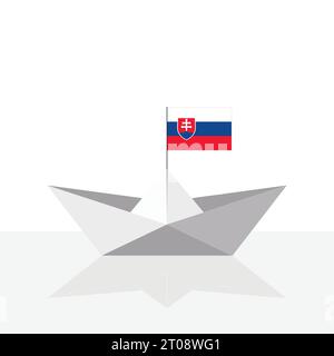 Origami paper ship with reflection and Slovakia flag. Stock Vector