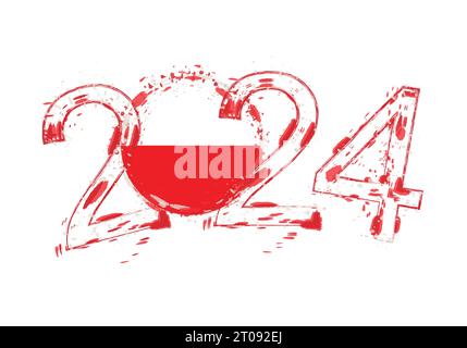 2024 Year in grunge style with flag of Poland. Holiday grunge vector illustration. Stock Vector