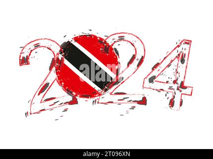 2024 Year in grunge style with flag of Trinidad and Tobago. Holiday grunge vector illustration. Stock Vector