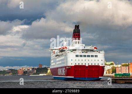 Stockholm, Sweden - Aug 1, 2011: MS Amorella cruiseferry arriving at the Viking Line Terminal Stock Photo