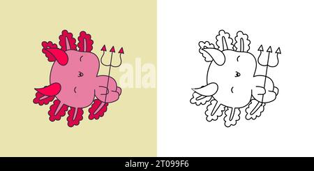 Cartoon Halloween Axolotl Clipart for Coloring Page and Illustration. Happy Halloween Salamander. Stock Vector