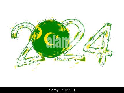 2024 Year in grunge style with flag of Cocos Islands. Holiday grunge vector illustration. Stock Vector