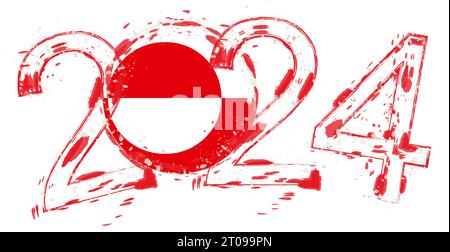 2024 Year in grunge style with flag of Greenland. Holiday grunge vector illustration. Stock Vector