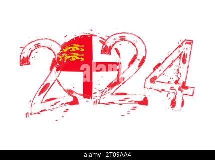 2024 Year in grunge style with flag of Sark. Holiday grunge vector illustration. Stock Vector