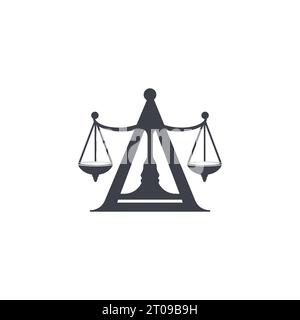 Law firm logo with initial letter a concept. Initial letter A law firm logo design. Law firm logo with initial A letter and judge hammer image vector Stock Vector