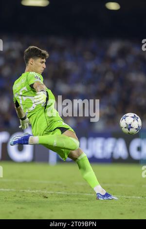 Real Madrid's Spanish goalkeeper Kepa Arrizabalaga controls the 