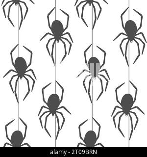 Seamless pattern with spider. Vector black and white background. Stock Vector