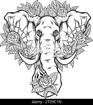 Elephant día de muertos elegance monochrome vector illustrations for your work logo, merchandise t-shirt, stickers and label designs, poster, greeting Stock Vector